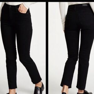 AG Adriano Goldschmied The High Rise Straight Crop Black Jeans, Raw hem size 26